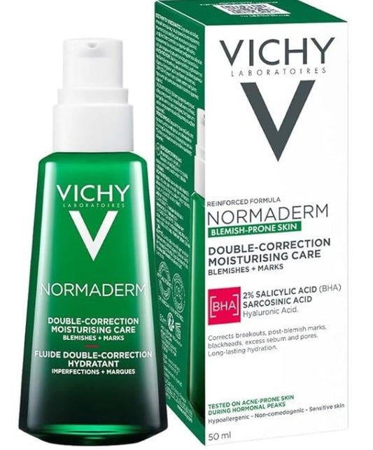 Vichy Normaderm Double Correction Moisturising Care, Targets Blemishes and Marks, With 2% Salicylic Acid 50ml